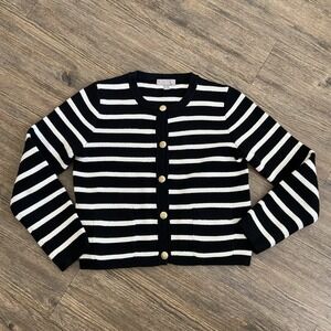 J. Crew Emilie Sweater Lady Jacket in Black White Stripe Gold Button